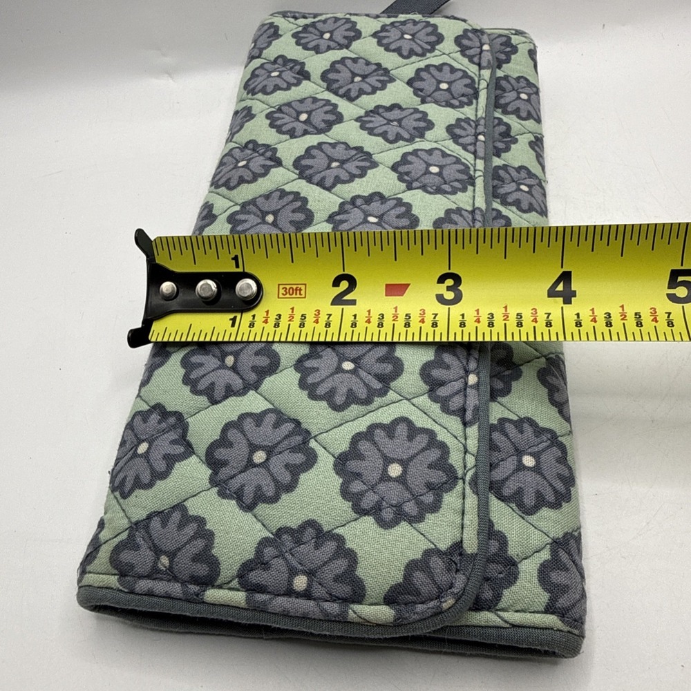Vera Bradley Womens Cotton Tri-fold Wallet Teal Floral Full Size 8.5"x4" Retired - Picture 13 of 13